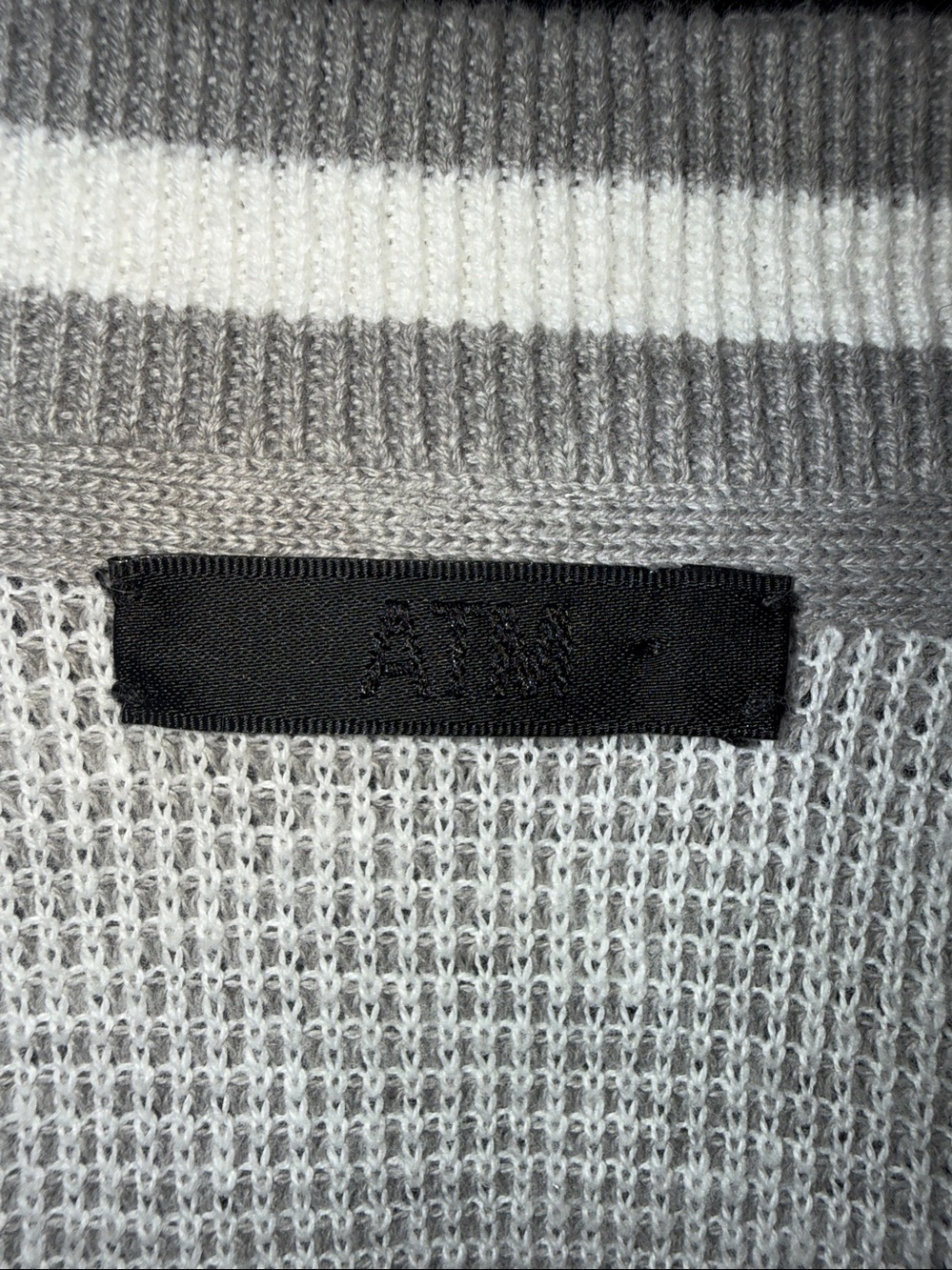 ATM Gray & White Waffle Knit Raglan Sleeve Button-Down Schoolboy Cardigan Size M - Picture 4 of 6